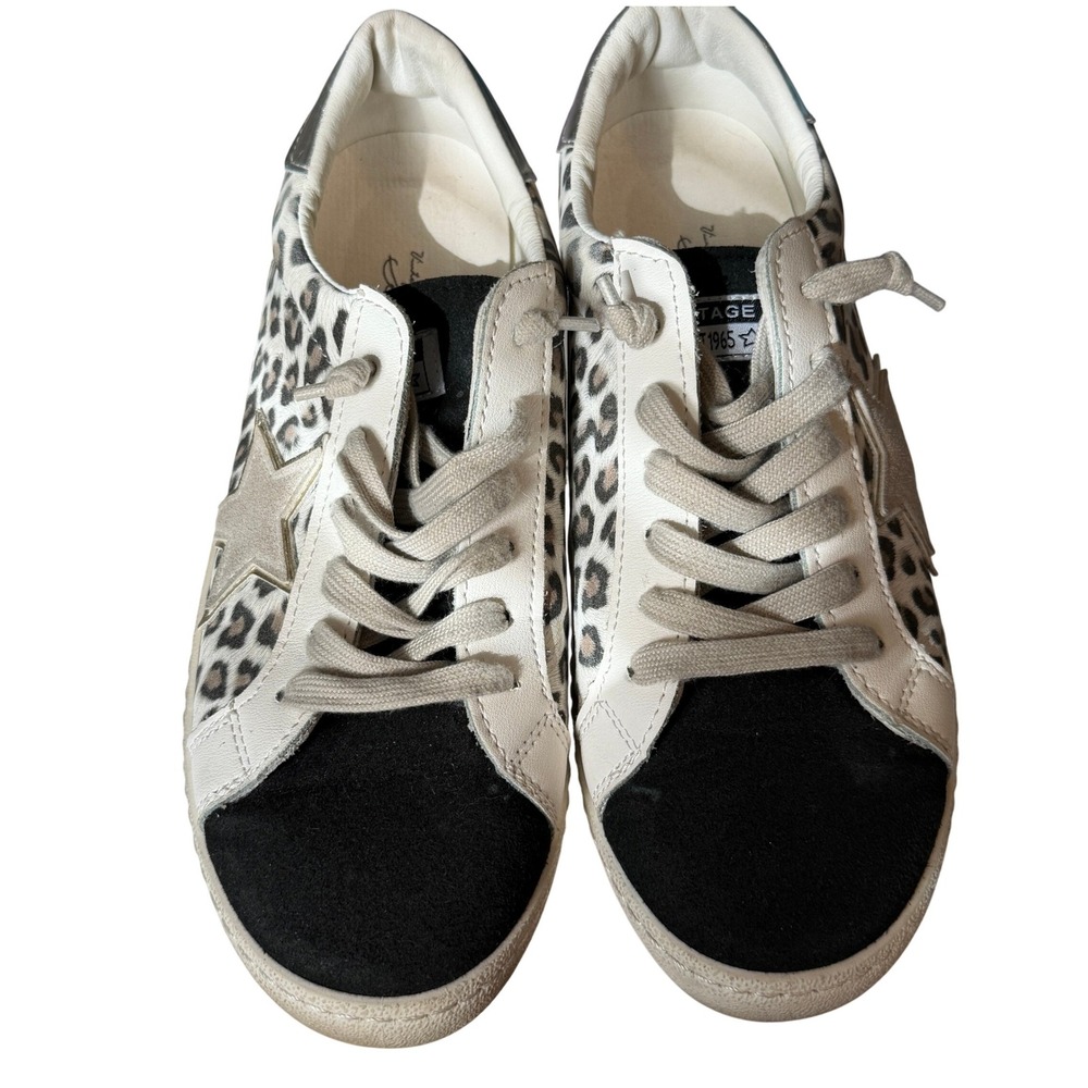 Vintage Havana Elina‎ Sneakers Leopard Print Star 8 White Black Womens Low Top
